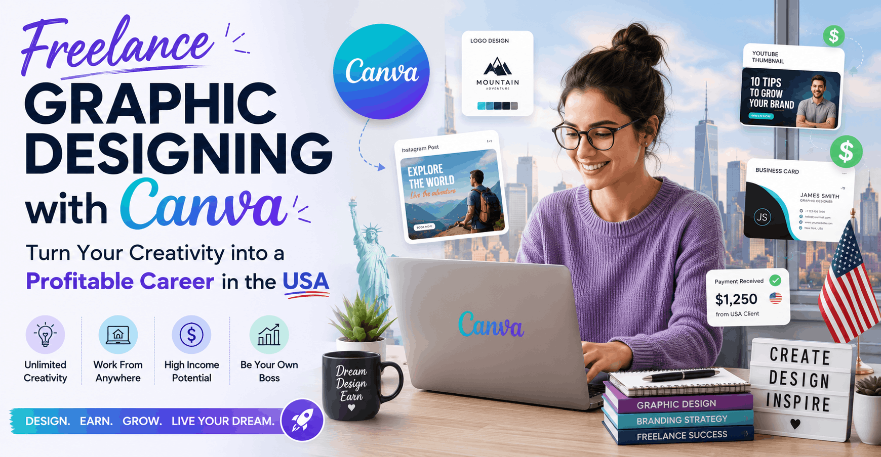 Freelance Graphic Designing with Canva Turn Your Creativity into a Profitable Career in the USA